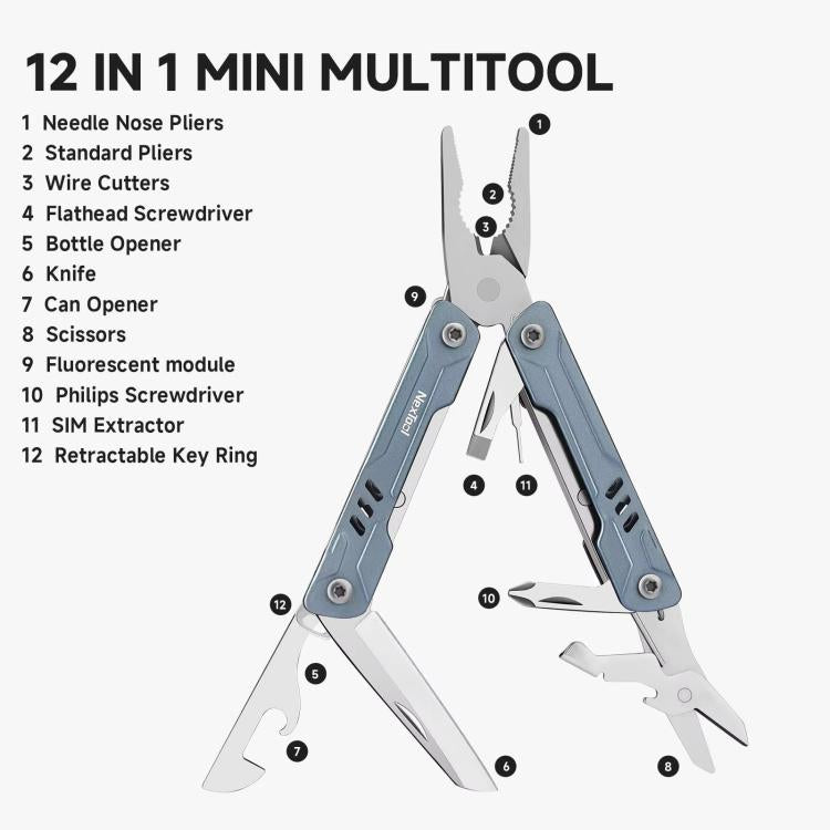 Blue NexTool S11 mini multi-tool open with multiple screwdrivers, scissor and knife tools