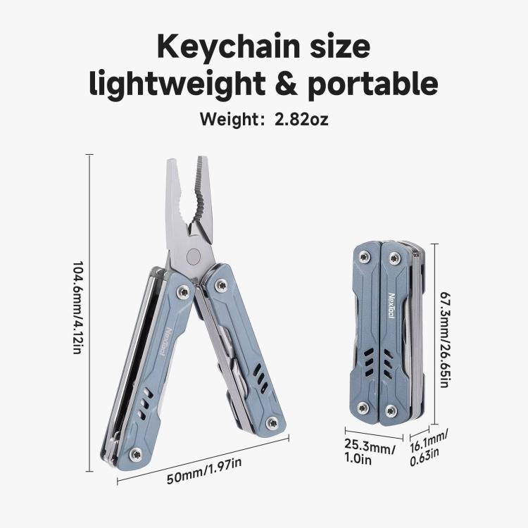 Blue NexTool S11 mini multi-tool keychain, compact folding pliers and retractable ring