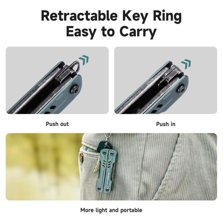 Retractable keychain multi-tool with push-out locking handle