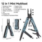 Blue 12-in-1 folding multi-tool with assorted tool heads around hinges