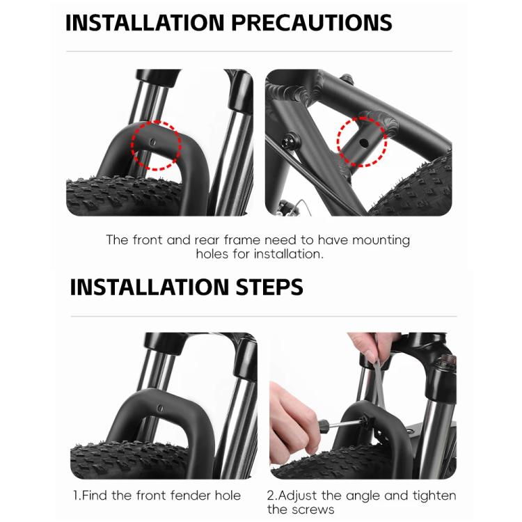 Bike fender installation view showing mounting holes on front guard