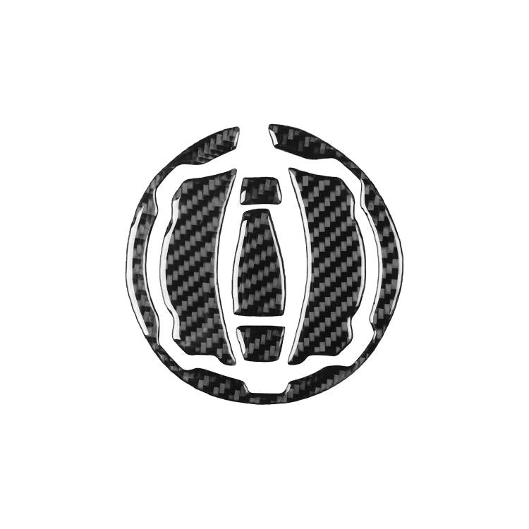 Fuel tank cap sticker set, black carbon fiber circular pieces with chrome-style accents