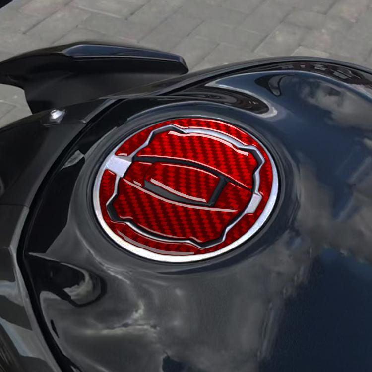 Fuel tank cap sticker, red carbon fiber center with silver border on motorcycle cap
