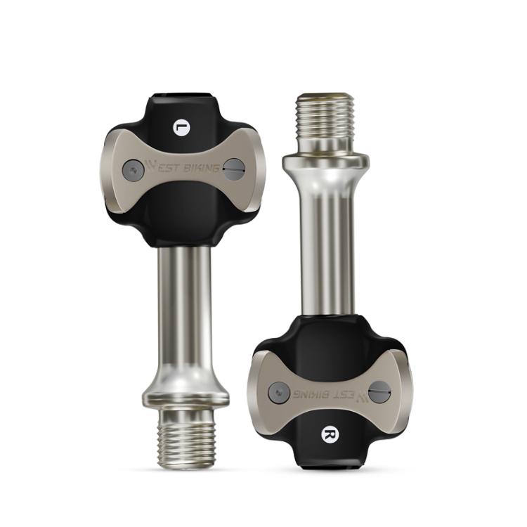Double-sided bicycle lock pedal pair with metal shaft and black mounting caps