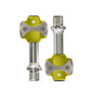 Double-sided bicycle lock pedal pair with metal shaft and yellow mounting caps