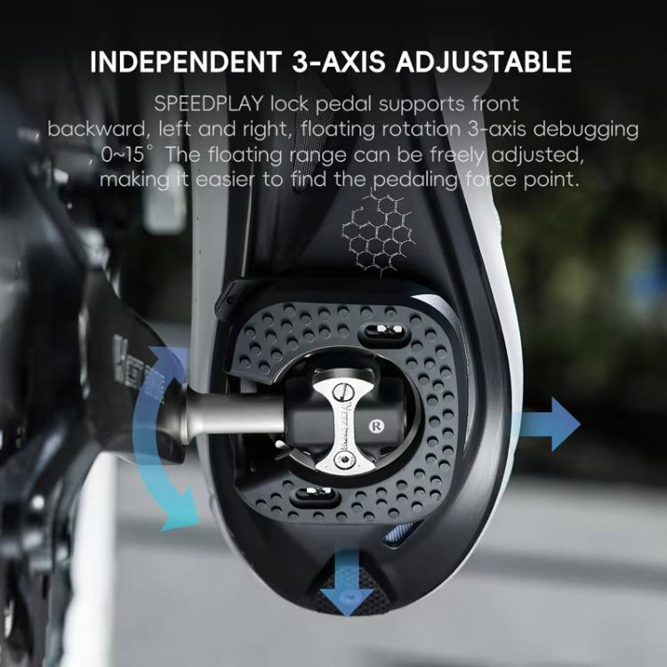 Black bicycle lock pedal on crank with perforated platform and metal axle