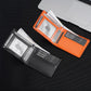 Men's carbon fiber card holders with ID window, orange and black variants side by side