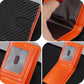 Men's carbon fiber card holder close-up of orange inner lining and card slot pocket
