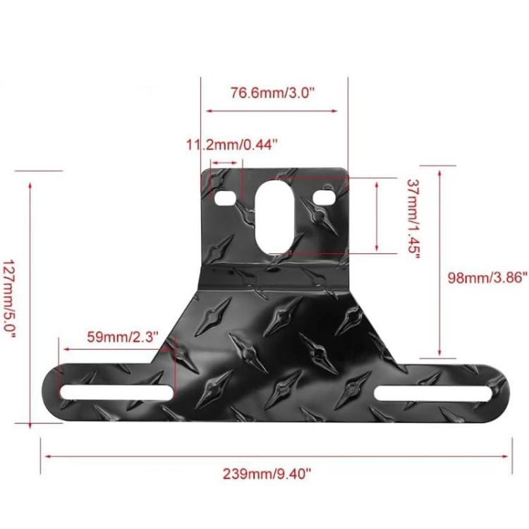 Black trailer license plate light bracket dimensions chart with center plate opening