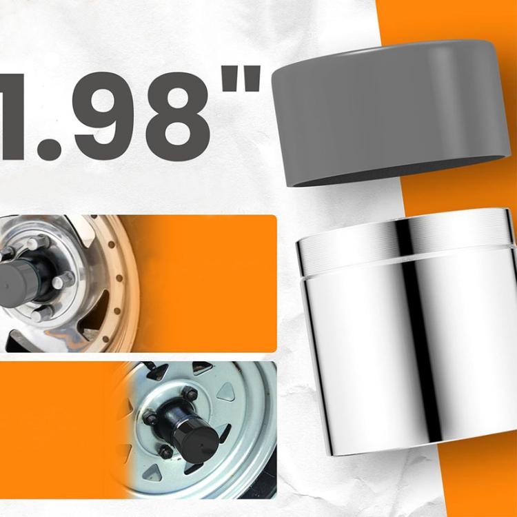 Two gray rubber bearing protector caps with open cylindrical interior