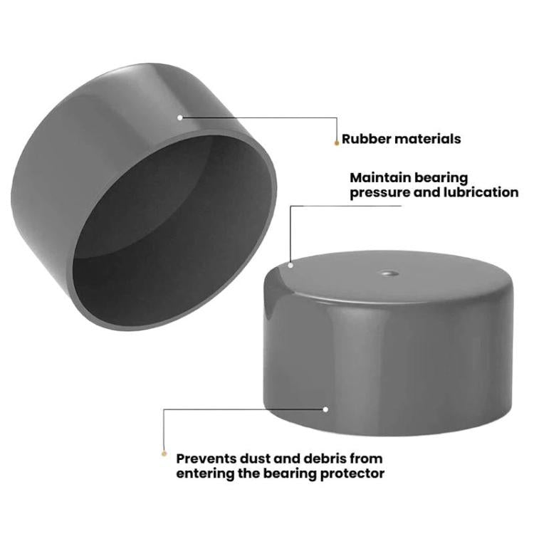 Gray rubber bearing protector cap with open cylinder and round top for lubrication