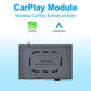Wireless CarPlay module unit, black decoder box shown with feature icons