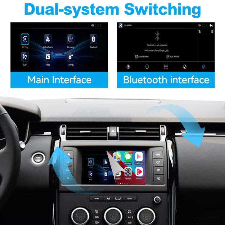 Dual-system switching shown on car center display with CarPlay interface