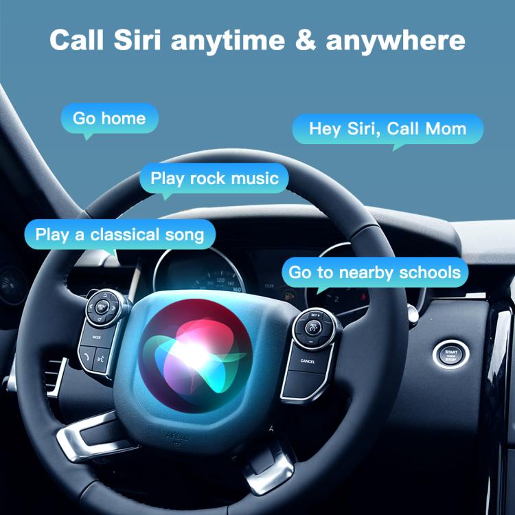 Car steering wheel with voice assistant prompts for CarPlay