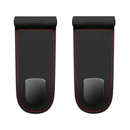 Car interior hook organizer, black faux leather single pouch with red stitching