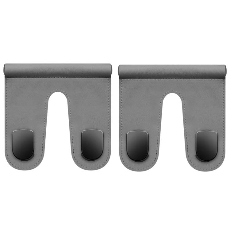 Car interior hook organizer, gray faux leather double pouches with two black hook inserts