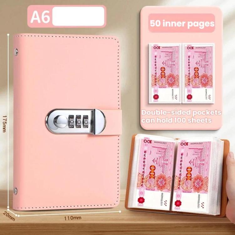 A6 Password Lock Cash Book 50-Page Large Capacity Waterproof Commemorative Banknote Album