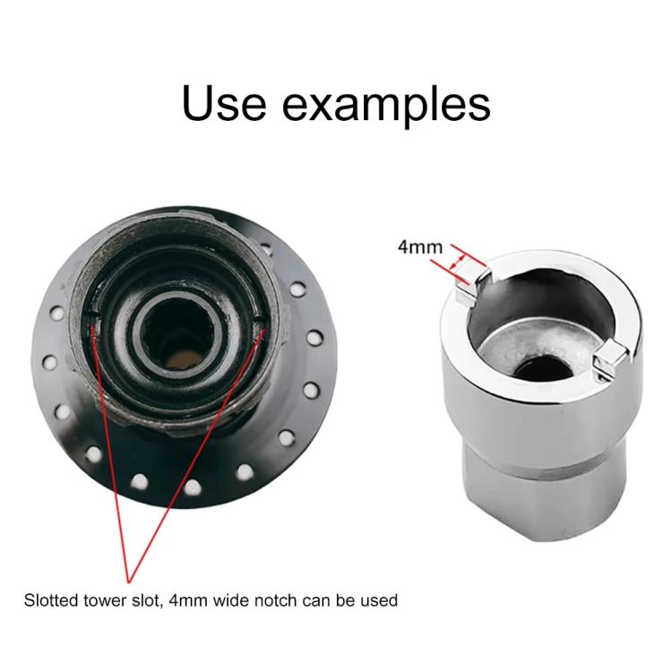 Bicycle hub tool with slotted tower slot opening for 4 mm hardware, chrome