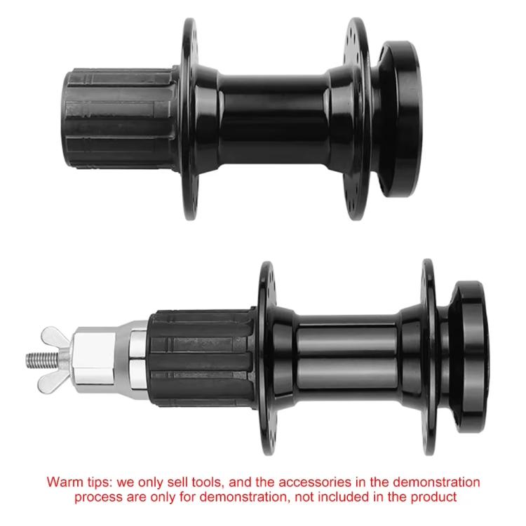 Bicycle hub remover tool with black axle body and flanged right-side hub end