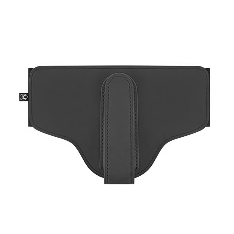 Car seat belt shoulder pad positioner in black, padded cover with center stitched strap