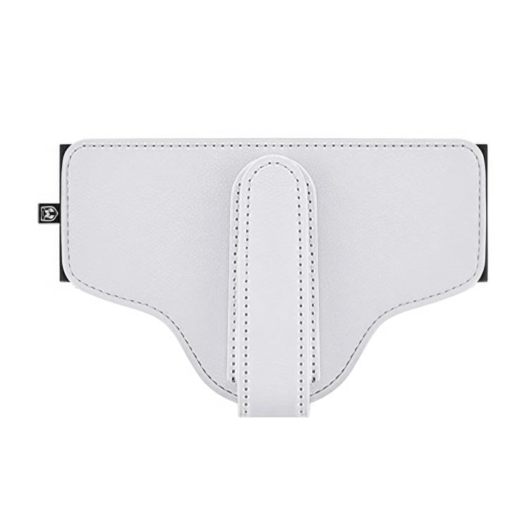 Car seat belt shoulder pad positioner retainer in light beige/cream with stitched center panel