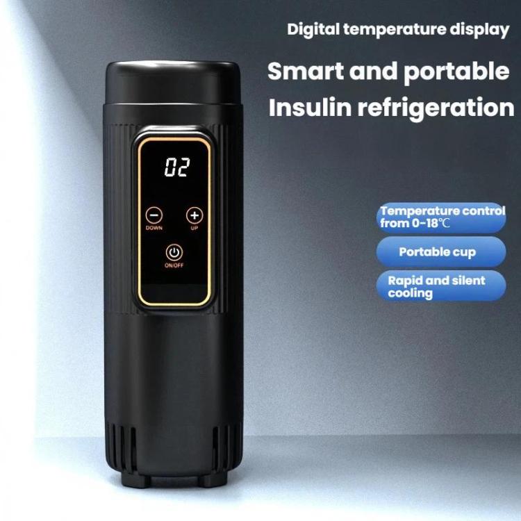 Smart portable insulin cooling cup with digital temperature display and control buttons