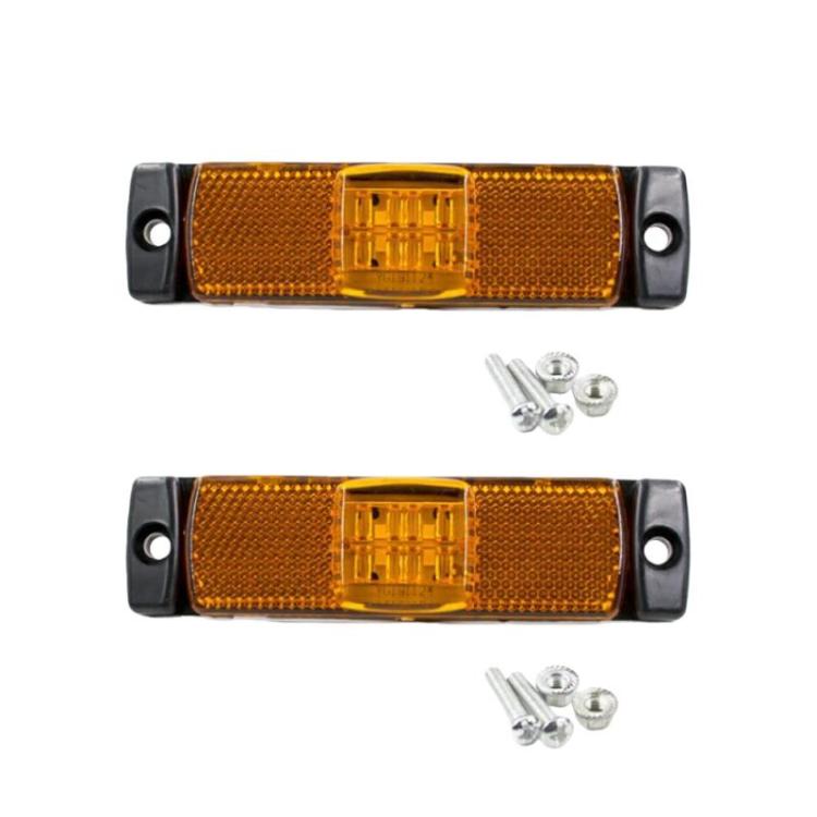 Yellow LED truck side marker lights set, amber rectangular lens with black housing and holes
