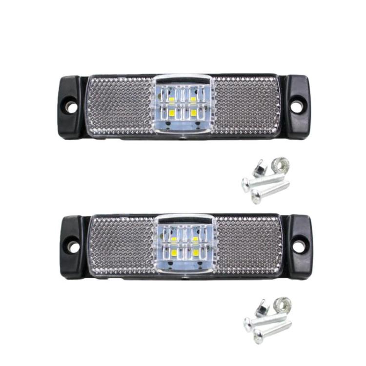 White LED truck side marker lights set, clear rectangular lens with black housing and holes