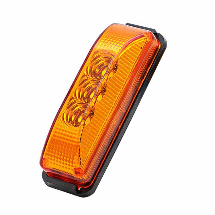 Yellow truck side marker light with 3-LED lens and black mounting base