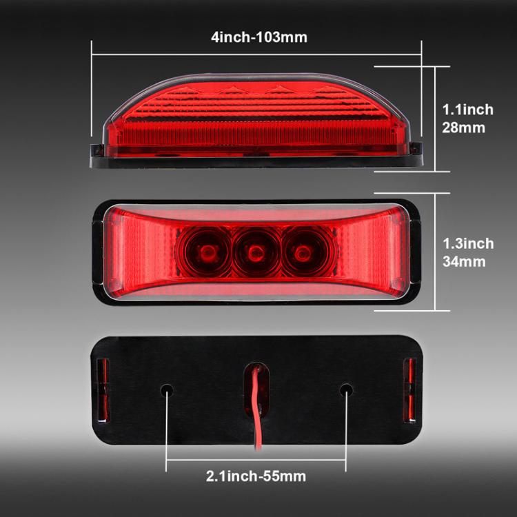 Red truck side marker light with 3 LEDs, black housing, front and rear mounts