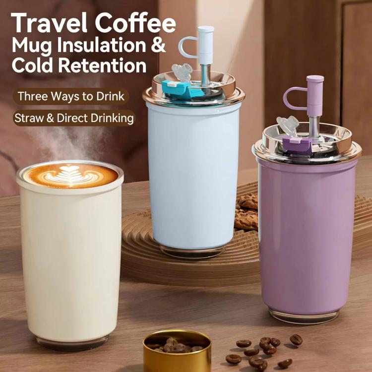 316 Stainless Steel Insulated Coffee Cup Vacuum Double-Wall Straw Cup, 300ml