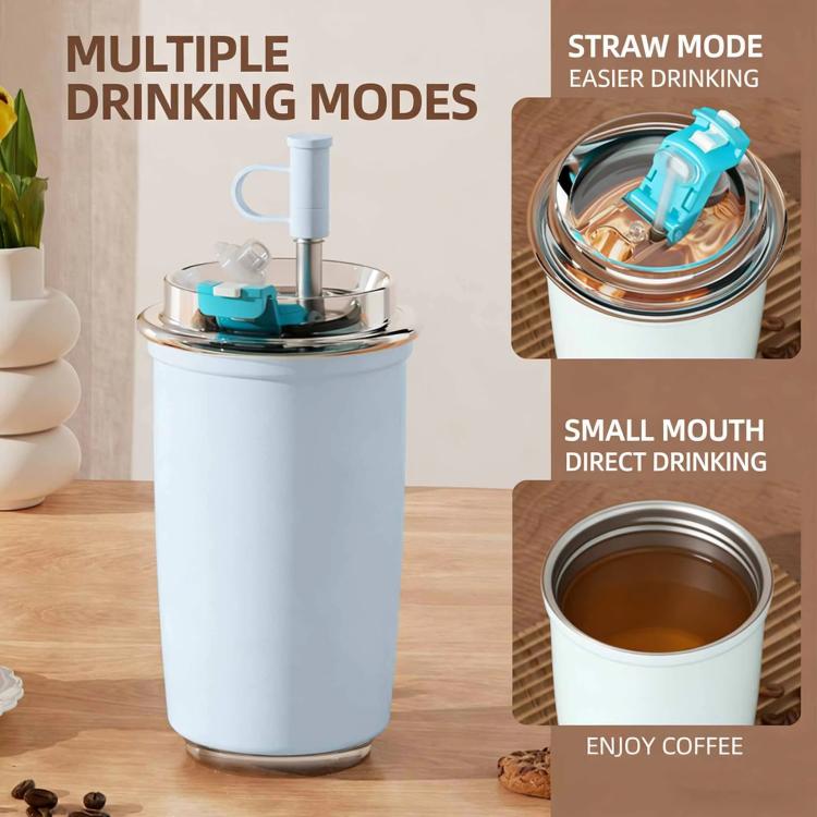 316 Stainless Steel Insulated Coffee Cup Vacuum Double-Wall Straw Cup, 300ml