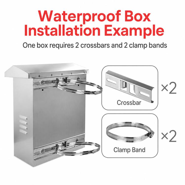Stainless steel clamp bands for waterproof box mounting, two clamp bands shown