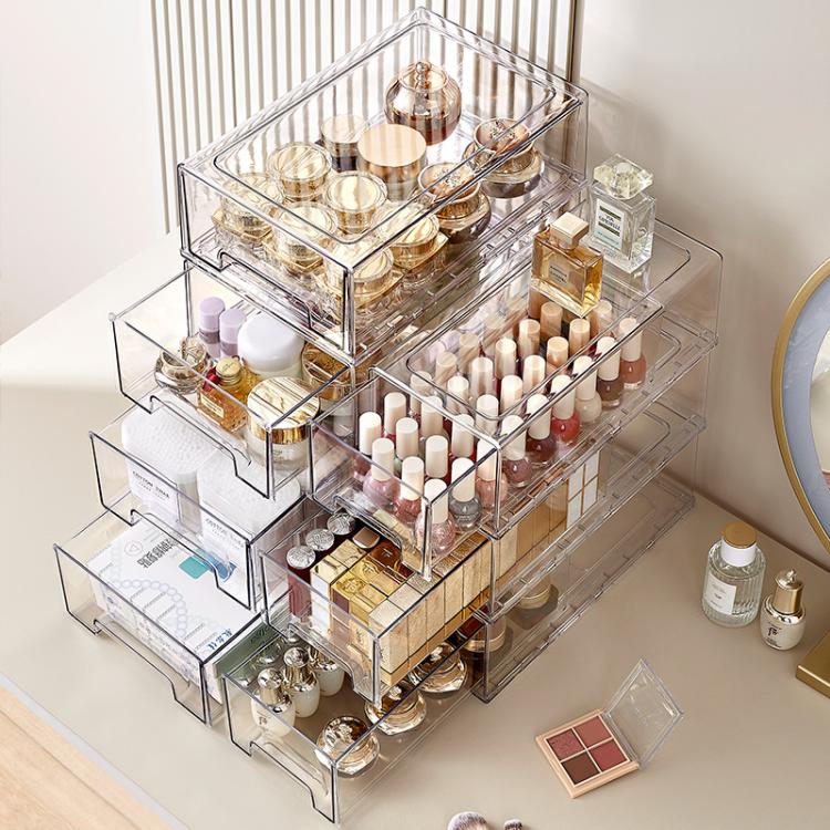 Transparent Thickened Storage Box Stackable Drawer-Style Desktop Organizer, Small, Large, Extra Large