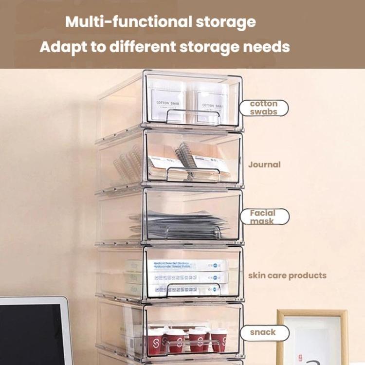 Transparent Thickened Storage Box Stackable Drawer-Style Desktop Organizer, Small, Large, Extra Large