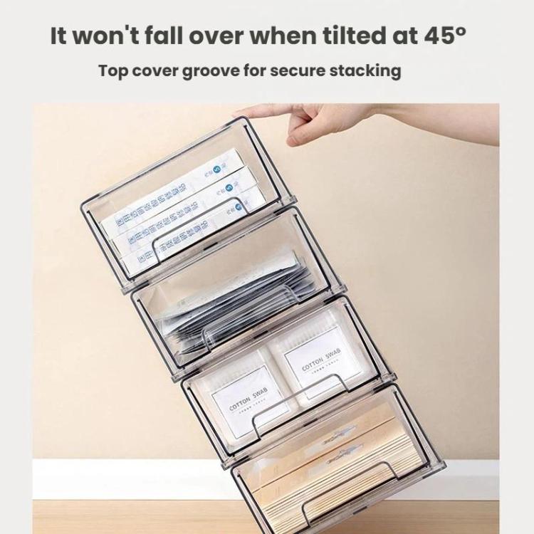 Transparent Thickened Storage Box Stackable Drawer-Style Desktop Organizer, Small, Large, Extra Large