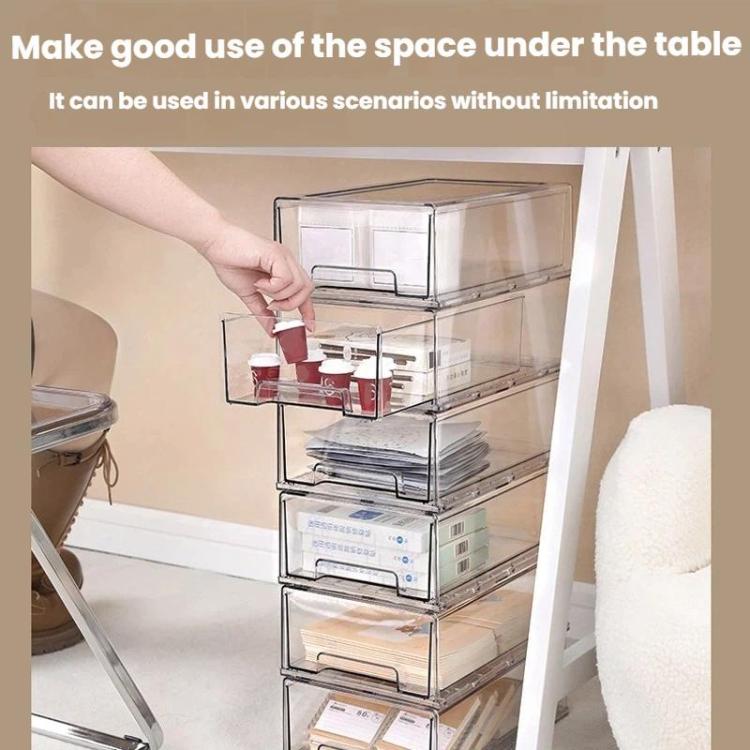 Transparent Thickened Storage Box Stackable Drawer-Style Desktop Organizer, Small, Large, Extra Large