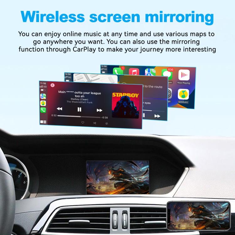 Wireless screen mirroring module unit with car display and smartphone mock screen