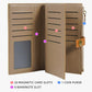 Beige long wallet open to card slots and coin pocket, with snap-strap closure