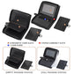 Black leather compact wallet with card slots, inner ID window, and zipper