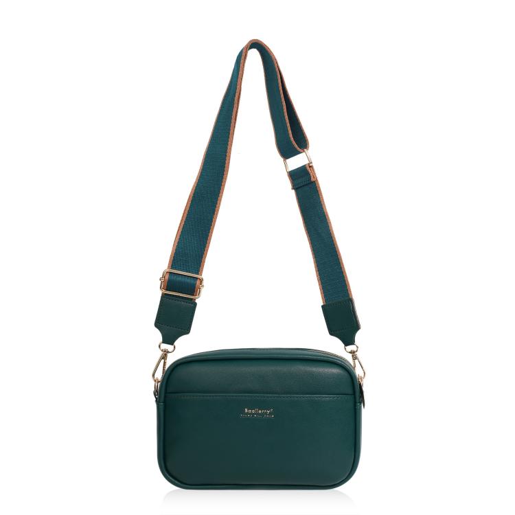 Green square zippered crossbody bag with adjustable strap and gold-tone hardware.