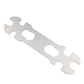 Metal hub wrench with long thin body and multiple circular cutouts