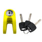 Yellow disc brake lock with U-shaped clamp and two keys
