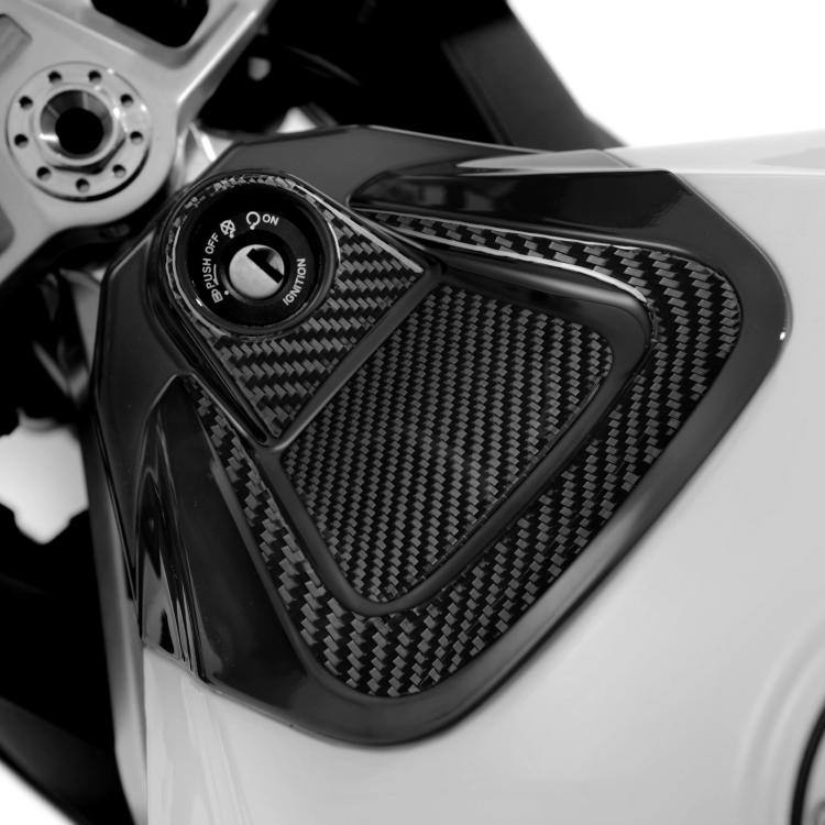 Black carbon-fiber ignition zone decal set with triangular surround and switch ring