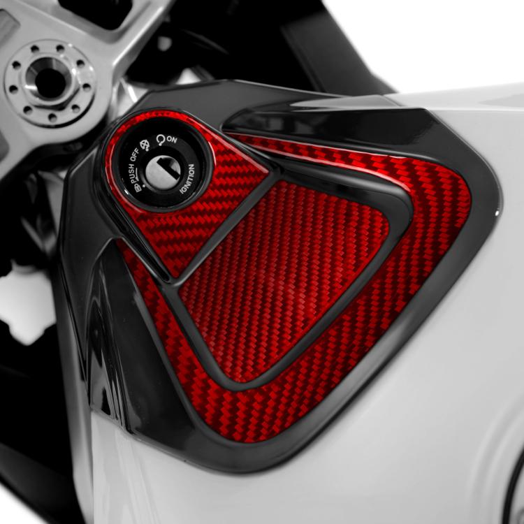 Red carbon-fiber ignition zone decal set with triangular surround and switch ring