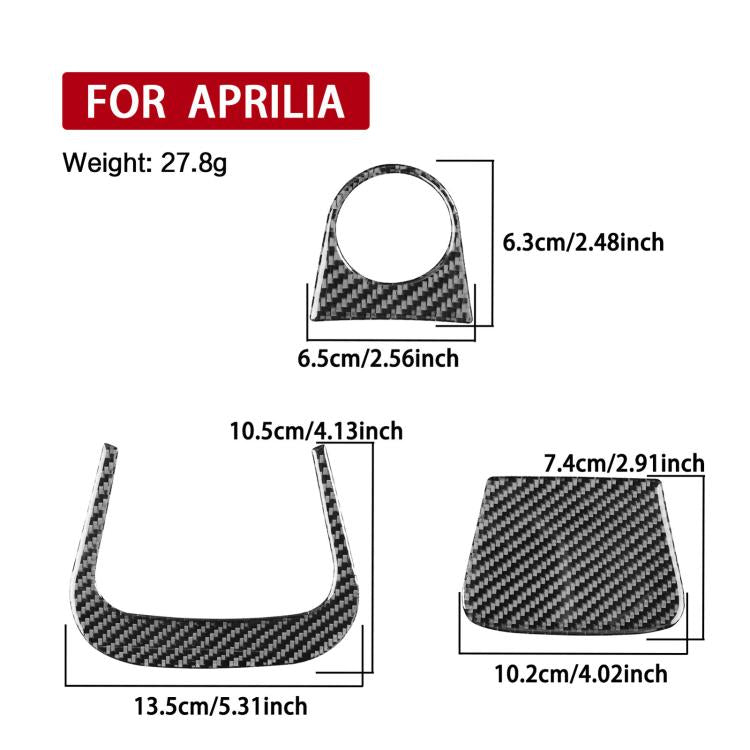 Aprilia ignition decal set size chart for carbon-fiber pieces with measurements