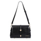 Black waxed leather small square crossbody bag with metal buckle and shoulder strap