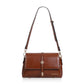 Brown waxed leather small square crossbody bag with metal buckle and shoulder strap