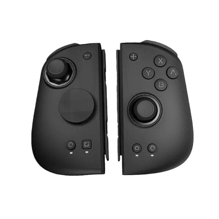 Black split game controller with dual sticks and ABXY button layout