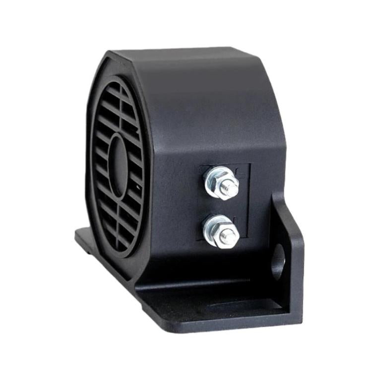 Reversing alarm horn with black housing, side grille, and two silver terminal screws